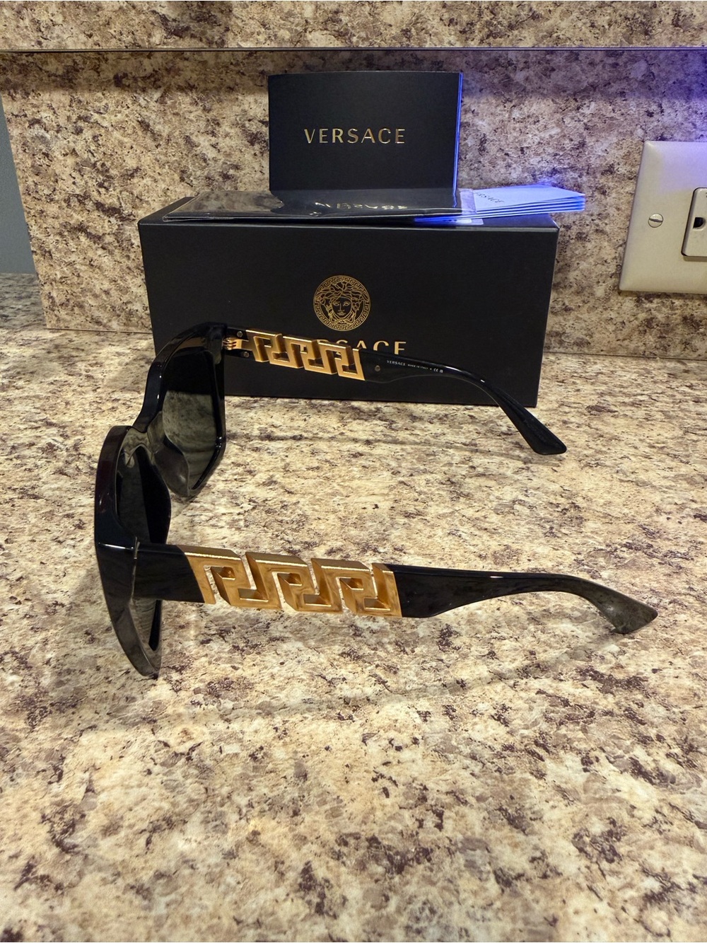 Versace Black and Gold Oversized Square Sunglasses - Picture 2 of 4